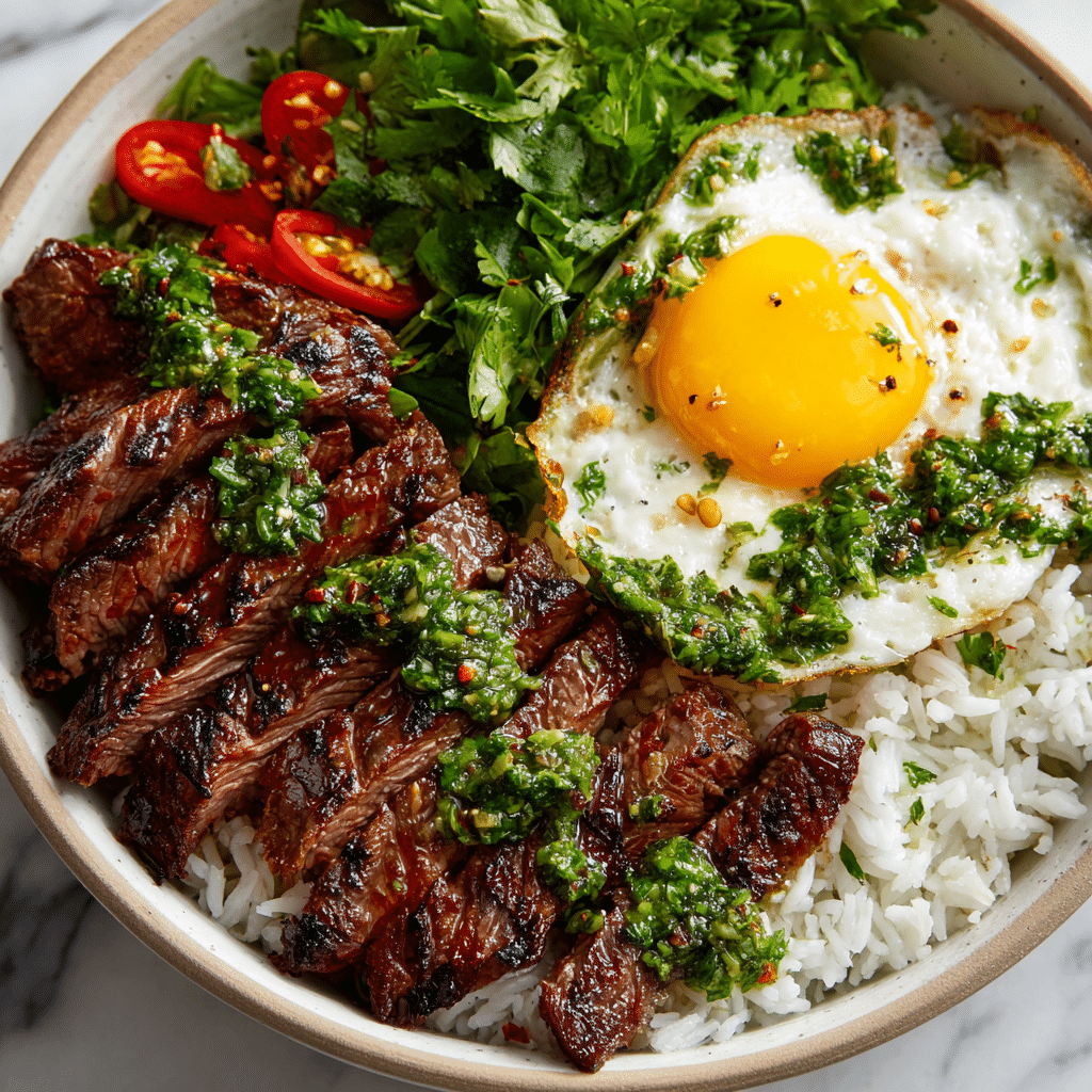 Skirt Steak Rice Bowls with Chimichurri