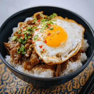 Gyudon Japanese Beef Bowls with Rice and Eggs