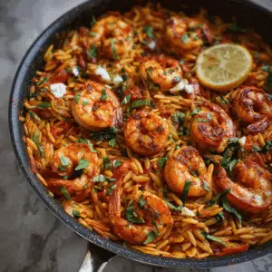 Harissa Shrimp Orzo