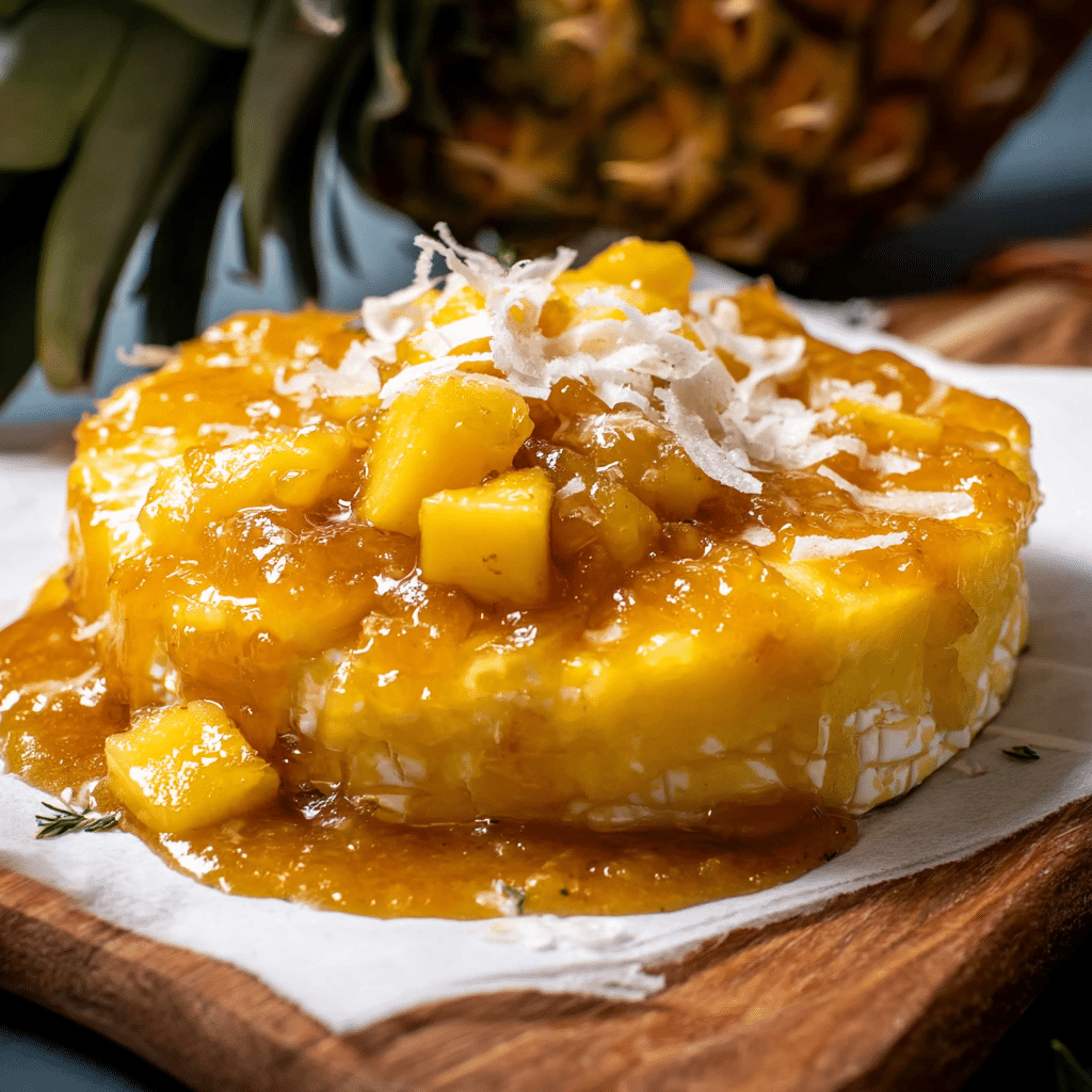 Hawaiian Style Baked Brie with Pineapple & Mango