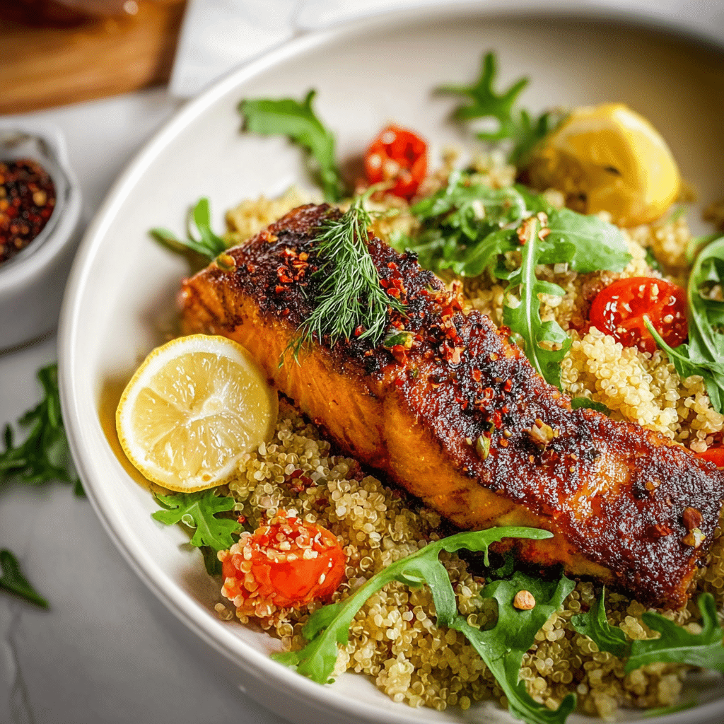 Sweet & Spicy Salmon with Dirty Quinoa