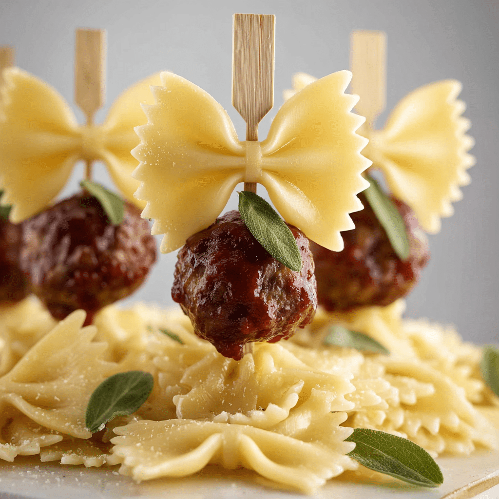 Bowtie Pasta & Meatball Skewers