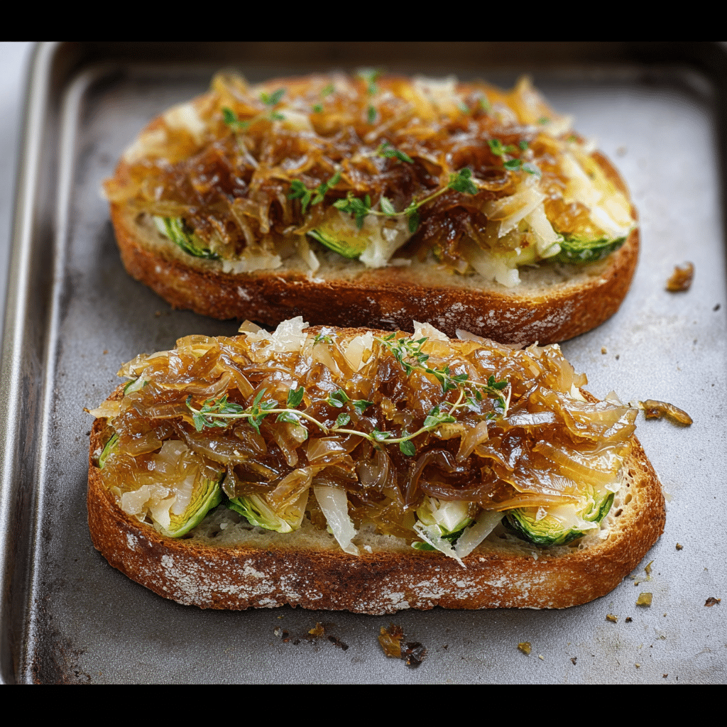 Brussels Sprouts Toast with Caramelized Onions