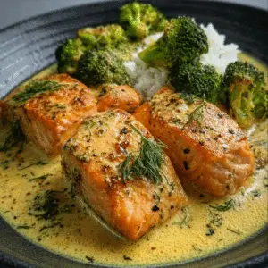 Creamy Coconut Curry Salmon with Tender Broccoli