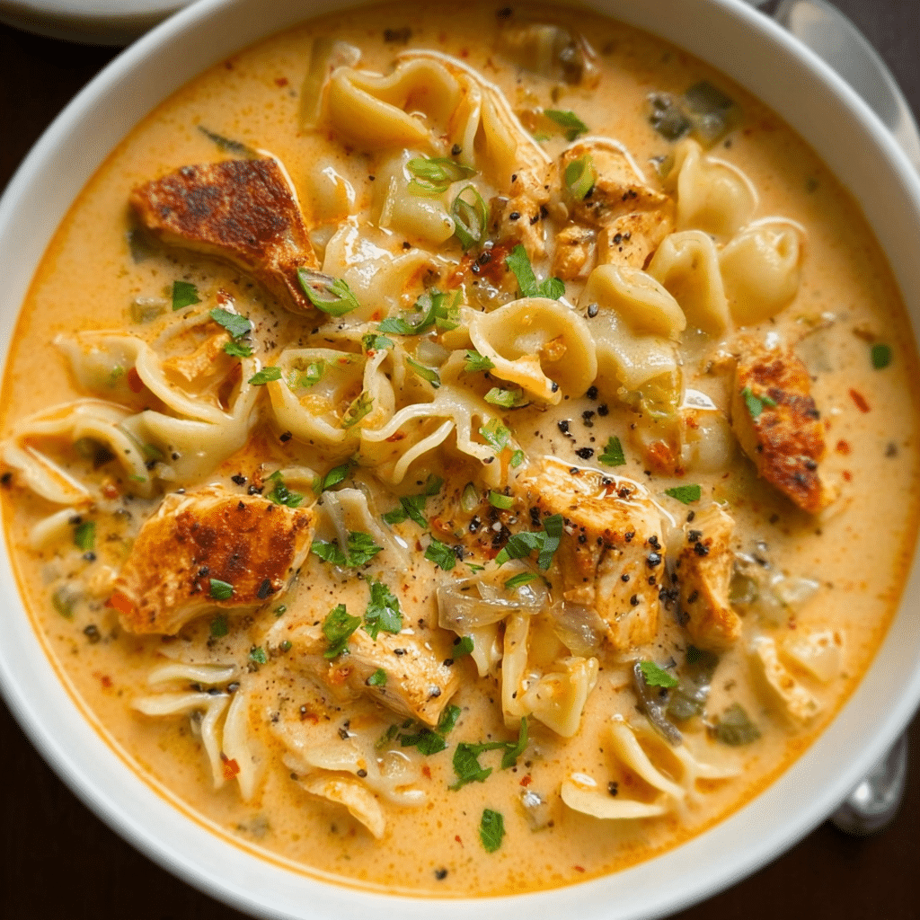 Creamy Parmesan Cajun Chicken Pasta Soup