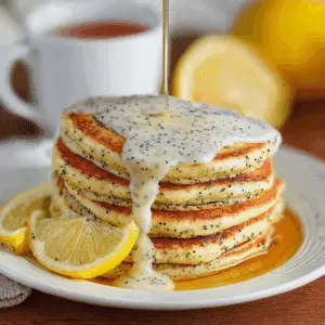 Lemon Poppy Seed Pancakes with Glaze