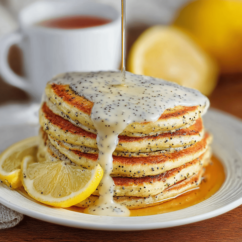 Lemon Poppy Seed Pancakes with Glaze