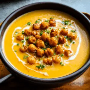 Smoked Gruyere Butternut Squash Soup with Spicy Chickpeas