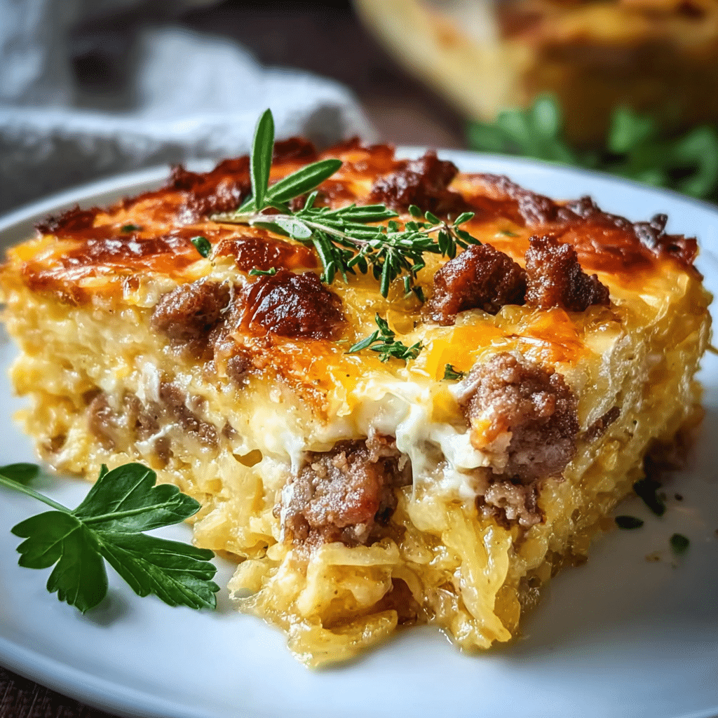 Cheesy Sausage Hashbrown Breakfast Bake