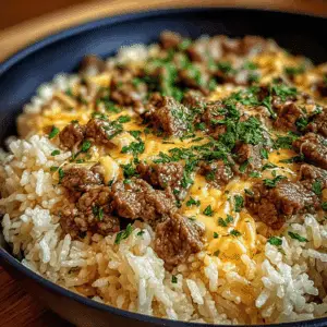 Creamy Garlic Butter Beef and Rice Skillet
