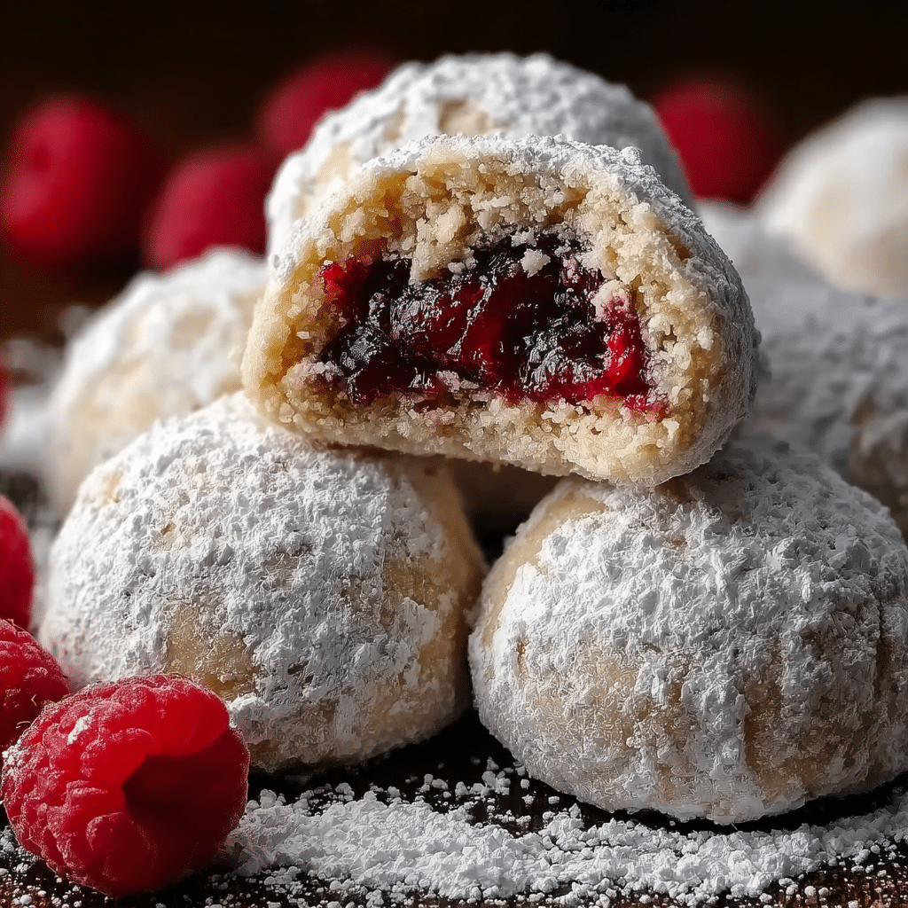 Raspberry Filled Almond Snowball Cookies – Festive Holiday Treats