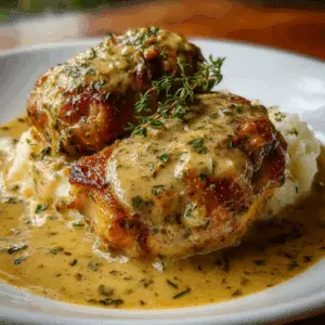 Smothered Chicken Thighs with Creamy Gravy